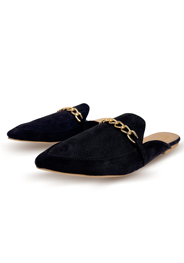 BLACK SUEDE CHAIN LOAFER